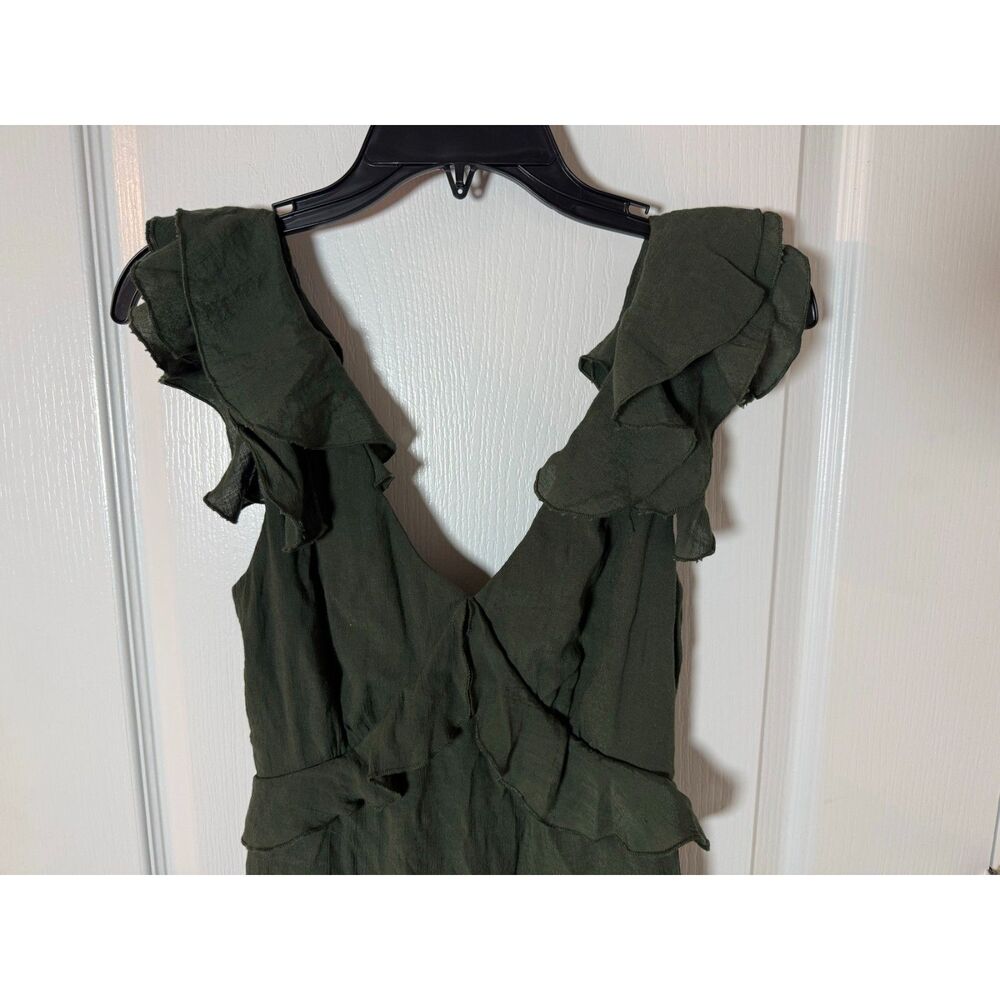 Olive Green Ruffle Wrap Midi Dress Women’s M Gently Used Romantic Cottagecore